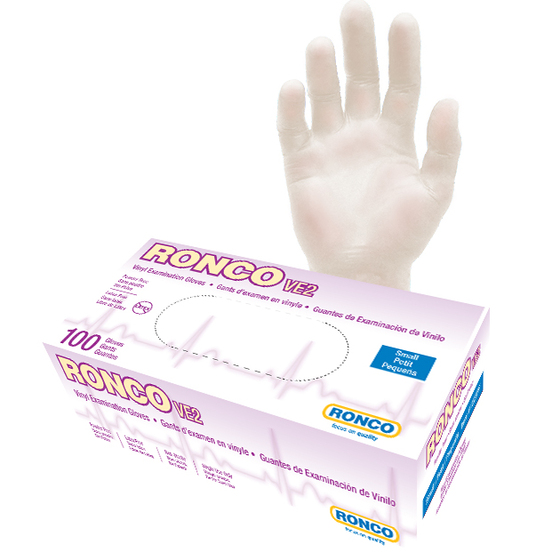 RONCO VE2 Vinyl Clear Examination Glove Powder Free 4 Mil. Large 100x10