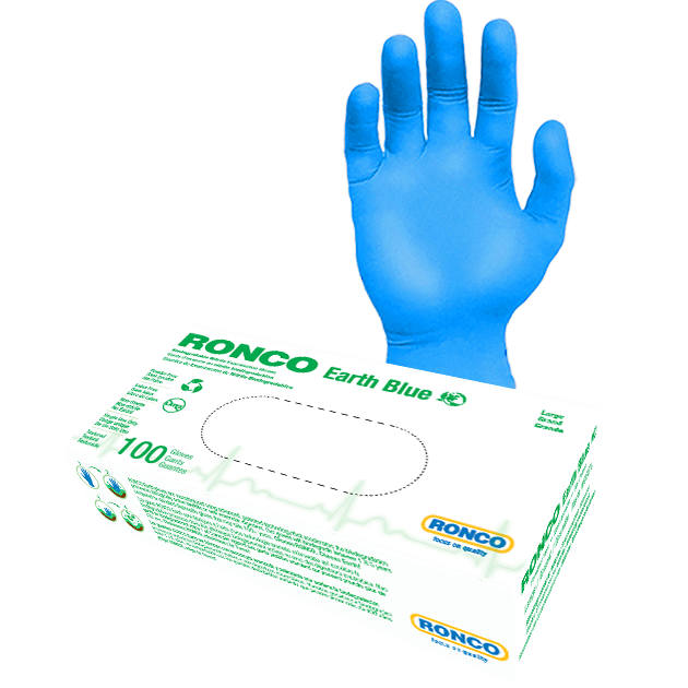 Ronco Earth Nitrile Blue Exam Glove 3.5 Mil. Medium 100 X 10